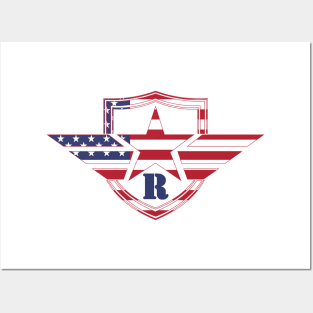 Letter R American Flag Monogram Initial Posters and Art